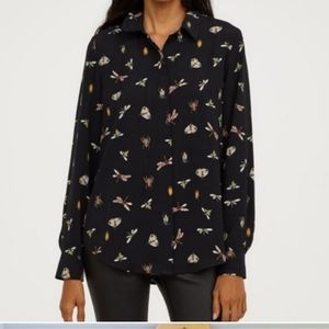 H&M Insect Print Button-Up Blouse
